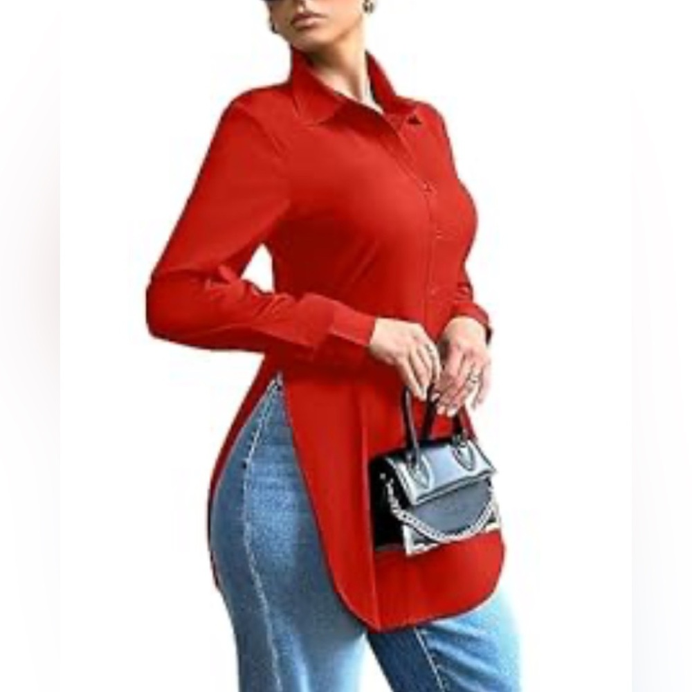 Vibrant Red Button-Up Shirt NWOT